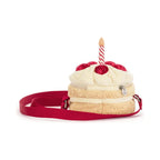 Jellycat Amuseables Birthday Cake Bag 18cm showing attached carry strap.