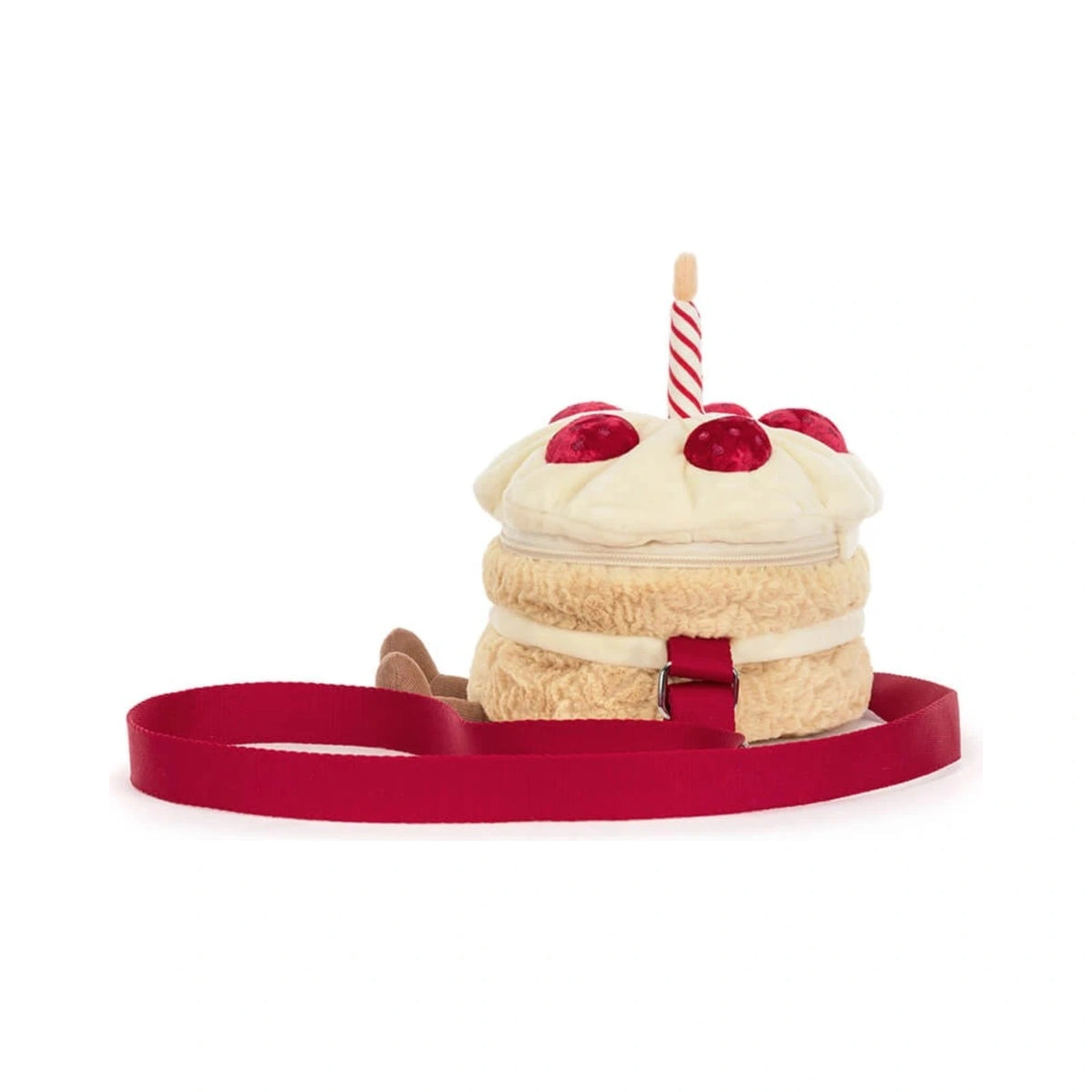 Jellycat Amuseables Birthday Cake Bag 18cm showing velvet strawberries.