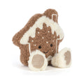 Front view of Jellycat Amuseables Molasi Cookie showing soft brown curly plush cookie.