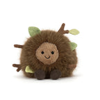 Front view of Jellycat Amuseables Mulshi Woodland Floor showing fluffy brown plush fur and smiling embroidered face.