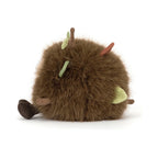 Side view of Jellycat Amuseables Mulshi Woodland Floor showing fluffy brown plush with soft corduroy feet.