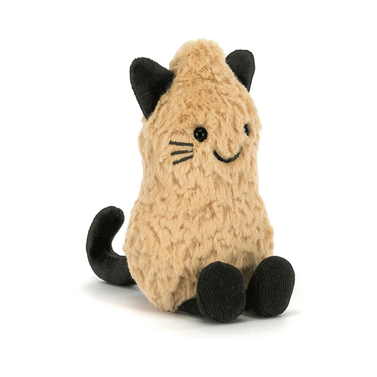 Jellycat Amuseables Peanut Cat Outfit showing smiling embroidered character face.
