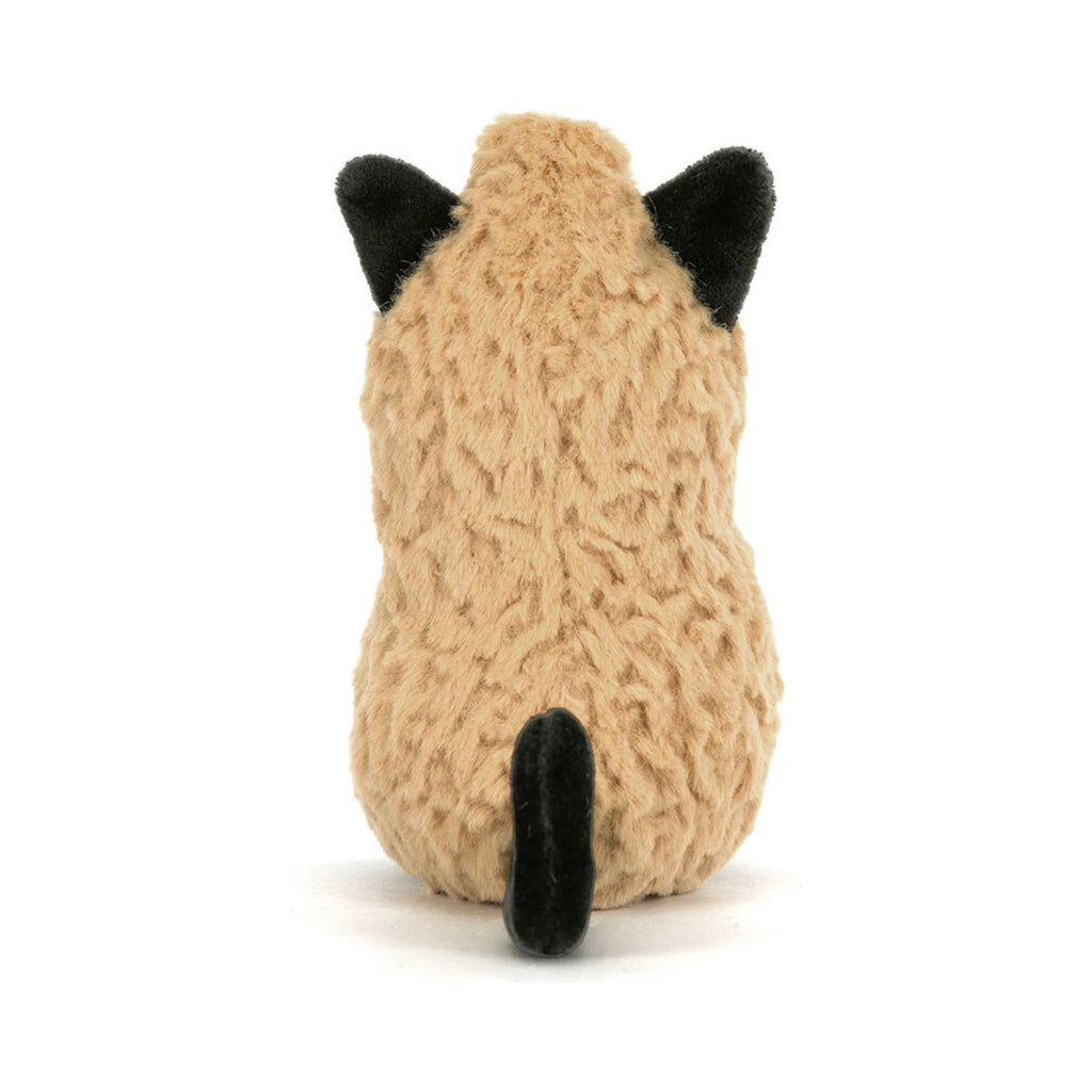 Jellycat Amuseables Peanut Cat Outfit showing black plush fabric from behind.
