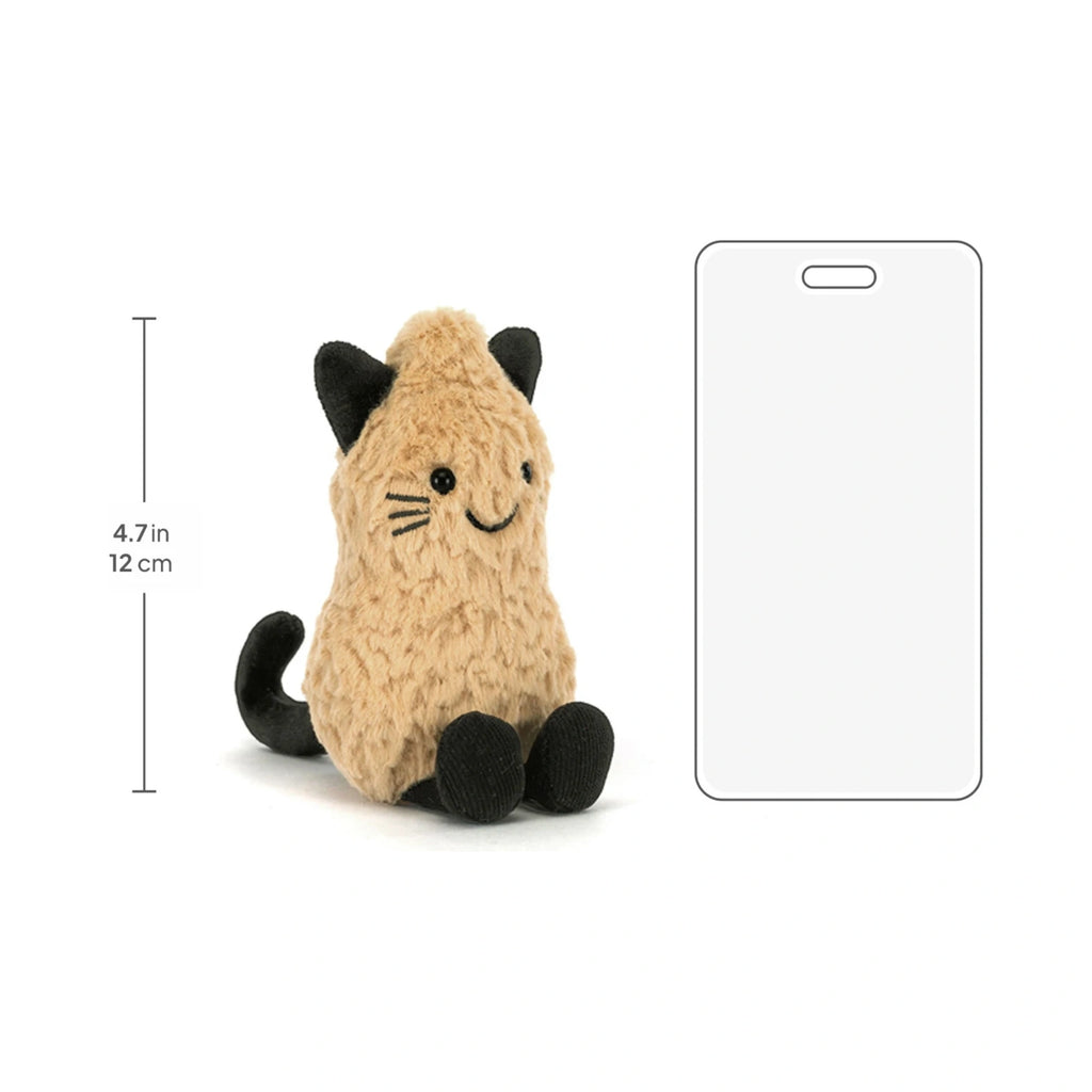 Jellycat Amuseables Peanut Cat Outfit showing waffle texture with black ears.