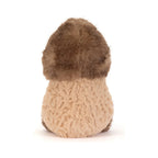 Back view of Jellycat Amuseables Peanut Yeti Outfit showing fluffy dark brown hood and beige plush.