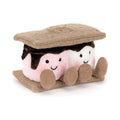 Front view of Jellycat Amuseables Smores showing smiling embroidered face on plush treats.