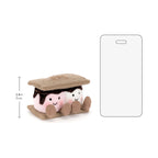 Jellycat Amuseables Smores plush next to a 7 cm ruler and smartphone graphic for size comparison.