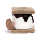 Side view of Jellycat Amuseables Smores showing fluffy marshmallow center and brown corduroy limbs.
