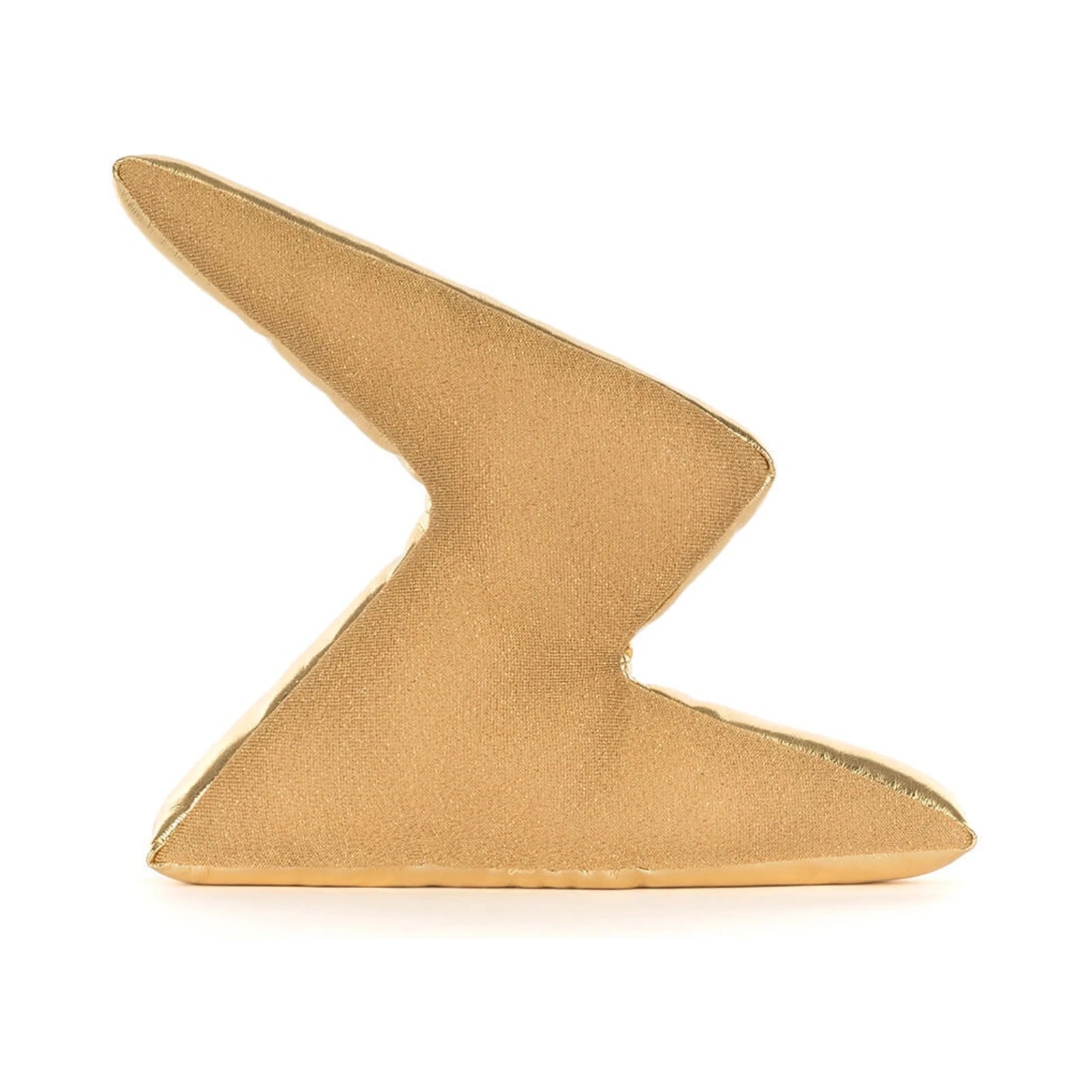 A gold metallic lightning bolt plush toy with a shiny textured finish from the Jellycat Amuseables Zapperty collection.