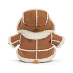 Back view of Jellycat Bartholomew Bear Alpine showing embroidered bear icon on hood.