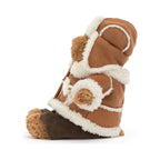 Side view of Jellycat Bartholomew Bear Alpine showing fluffy cream fleece trim.