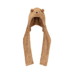 Front view of Jellycat Bartholomew Bear Bundlesnug showing fluffy brown bear head hood.