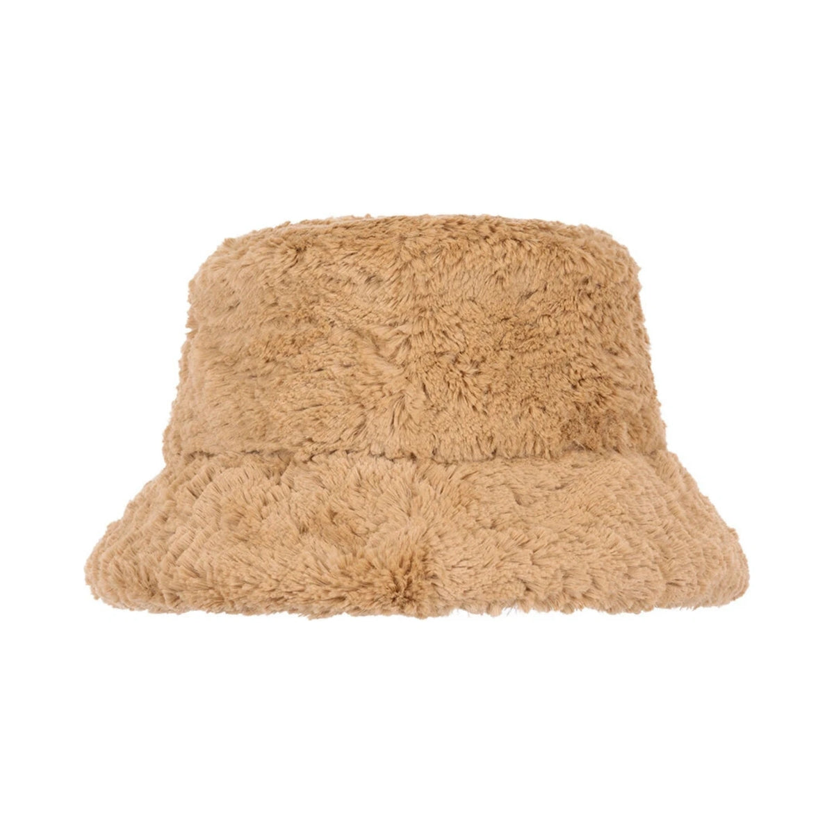 Front view of Jellycat Bartholomew Bear Fluffleshade Hat showing soft fluffy teddy bear fur.