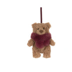 Front view of Jellycat Bartholomew Bear Winter Warmer Decoration showing fluffy brown plush bear.