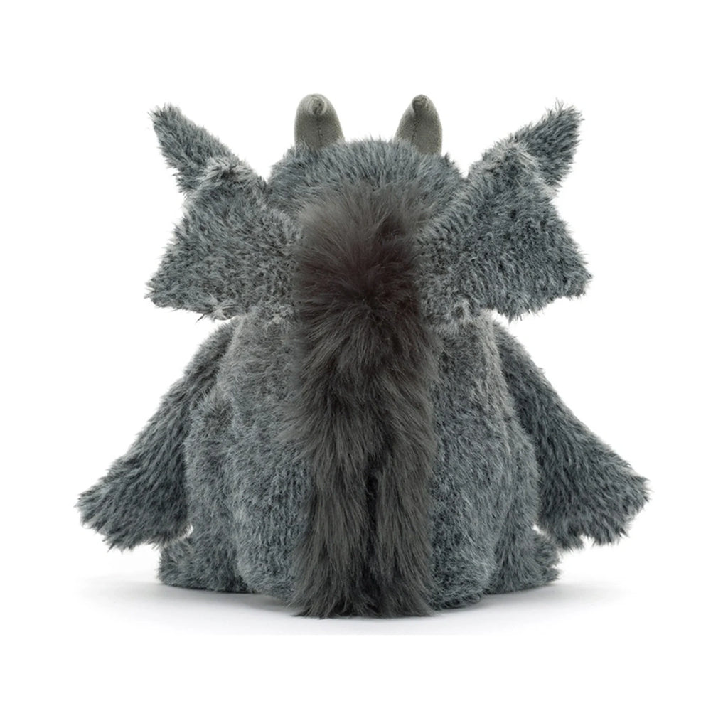 Jellycat Growlston Gargoyle showing fluffy charcoal grey fur.