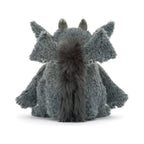 Jellycat Growlston Gargoyle showing fluffy charcoal grey fur.