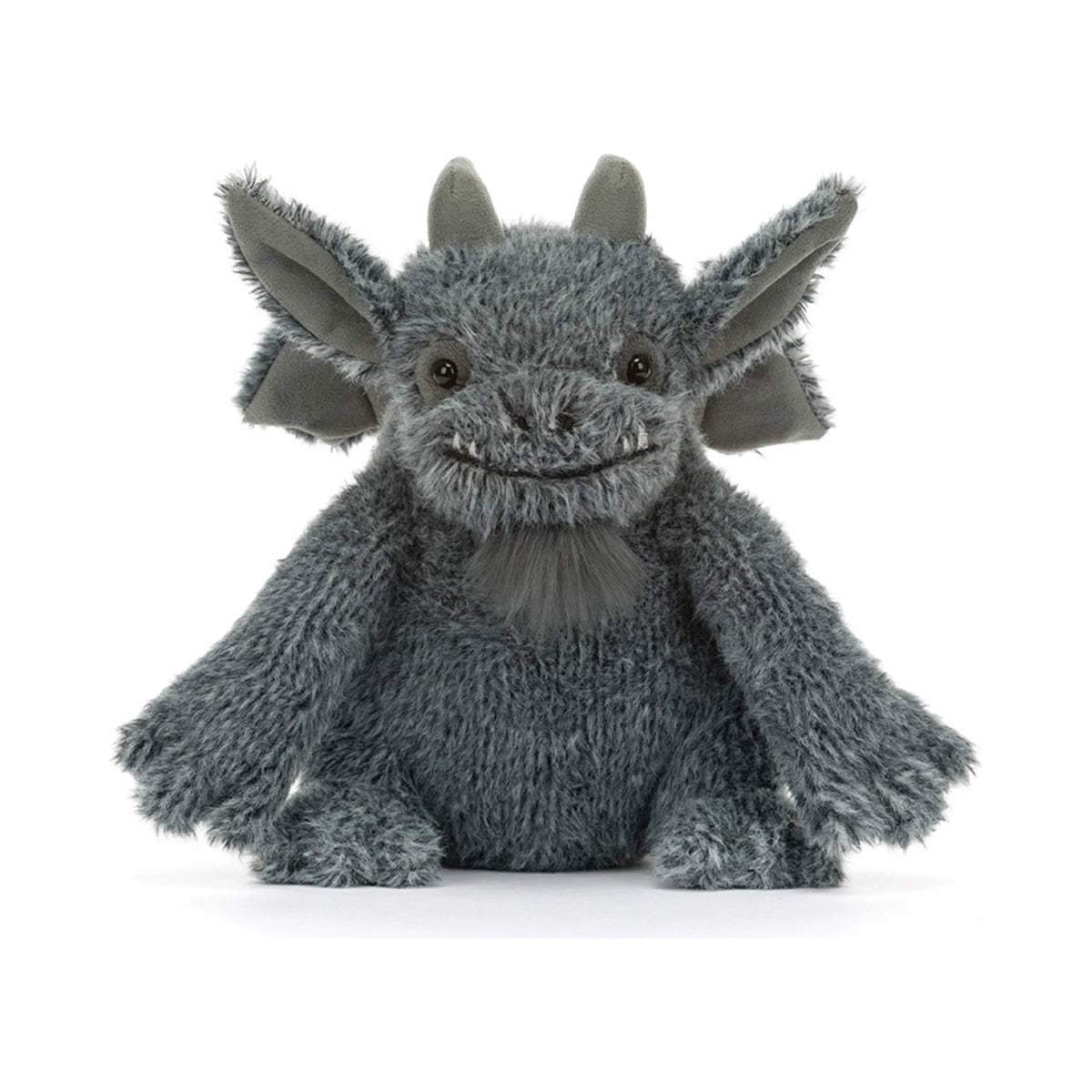 Jellycat Growlston Gargoyle showing shaggy plush grey fabric.