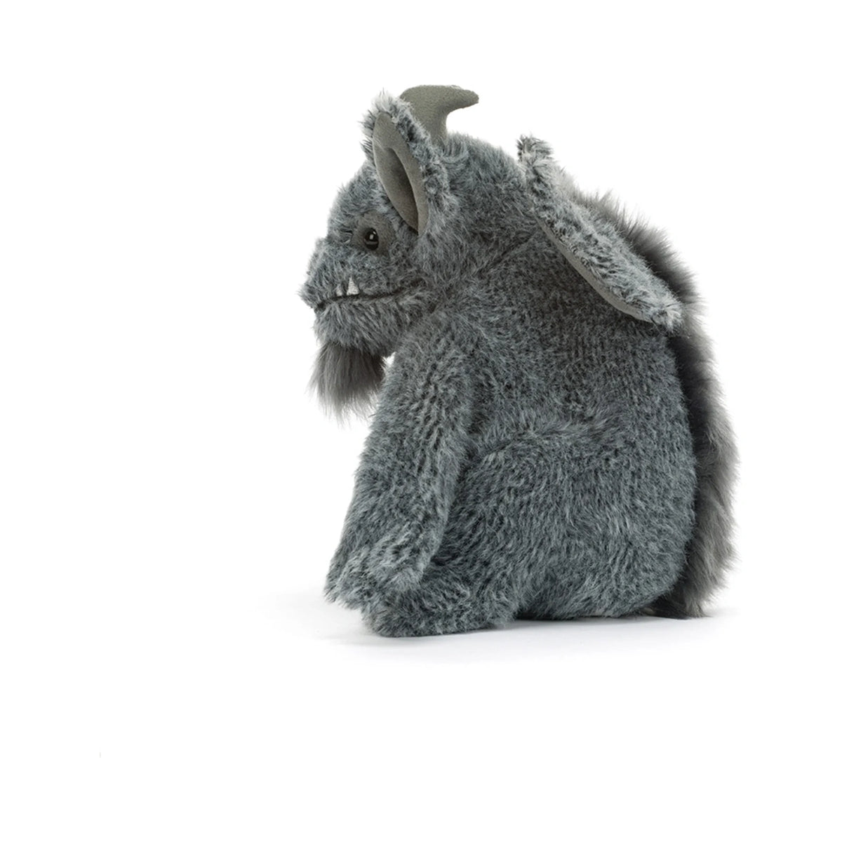 Jellycat Growlston Gargoyle showing soft grey plush side profile.