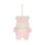 Back view of Jellycat Leola Bear Winter Warmer Decoration showing creamy white fuzzy scarf trim.