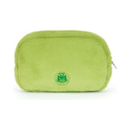 Back of Jellycat Ricky Rain Frog Pouch showing vibrant lime plush frog.