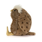 Side view of Jellycat Tawoola Owl showing soft brown plush fur with cream tuft.