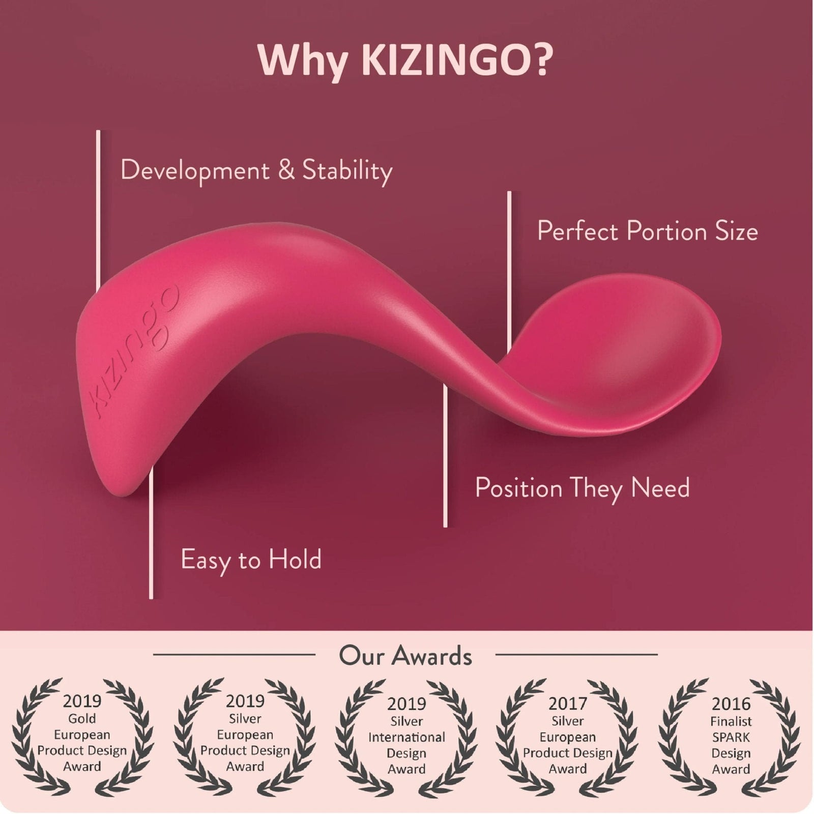 Kizingo Kids Toddler Left-Handed Curved Spoon Twin-Pack