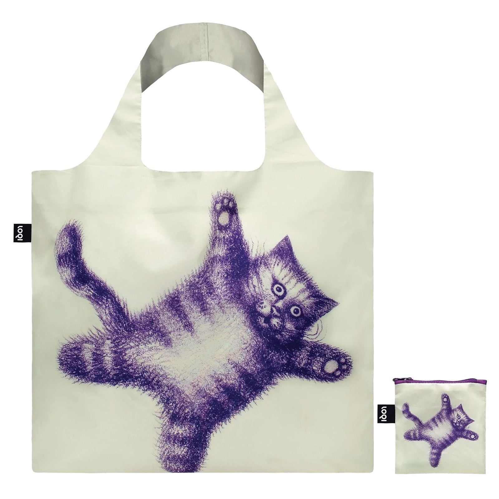 LOQI Flying Purr-ple Cat Recycled Bag by Armando Veve | Quirky Art Tote