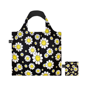 LOQI SMILEY Flowers Black Recycled Tote Bag