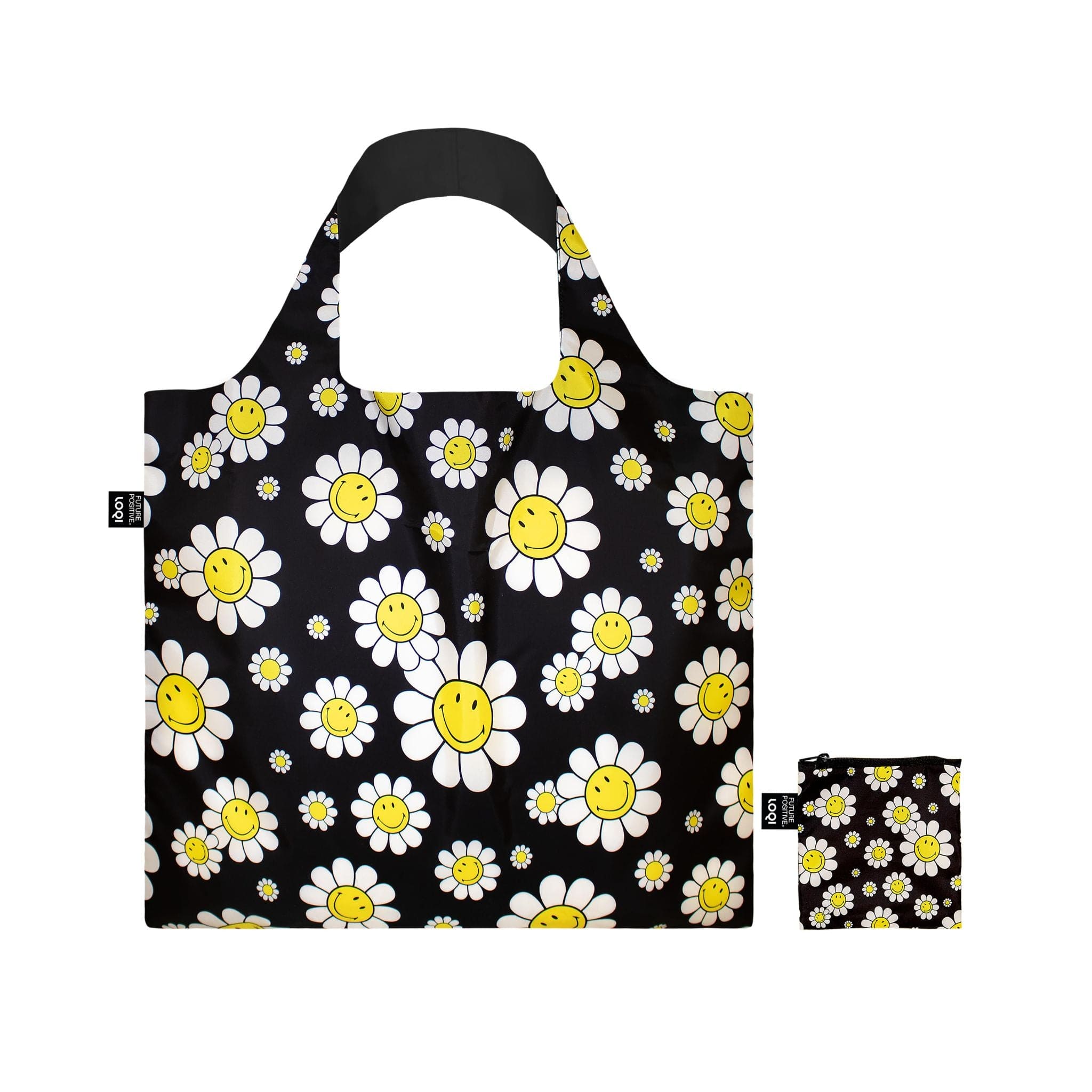 LOQI SMILEY Flowers Black Recycled Tote Bag