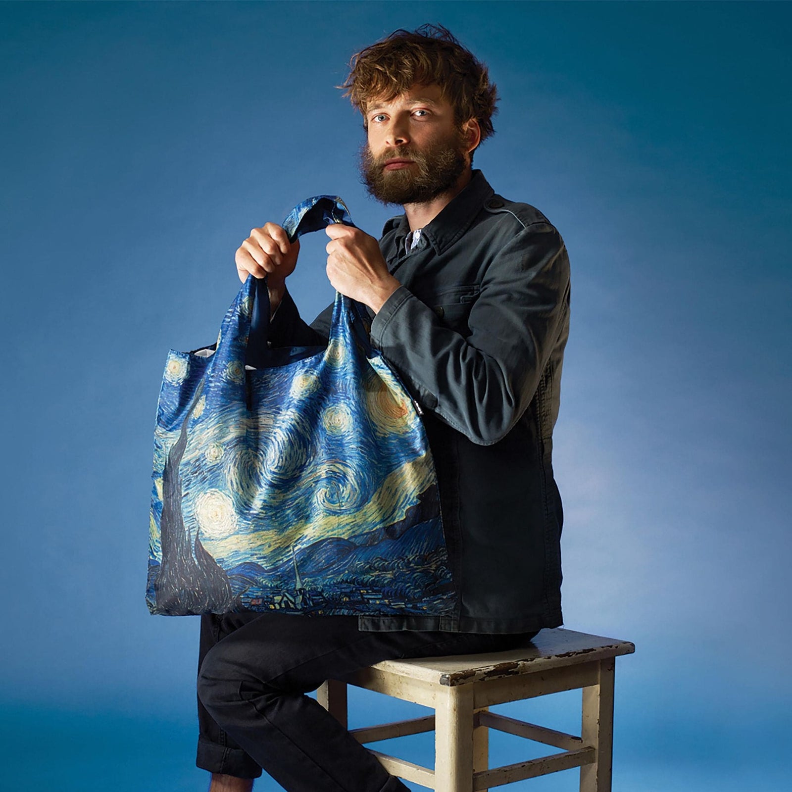 LOQI Van Gogh Starry Night Neon Recycled Bag | Bold Foldable Shopper