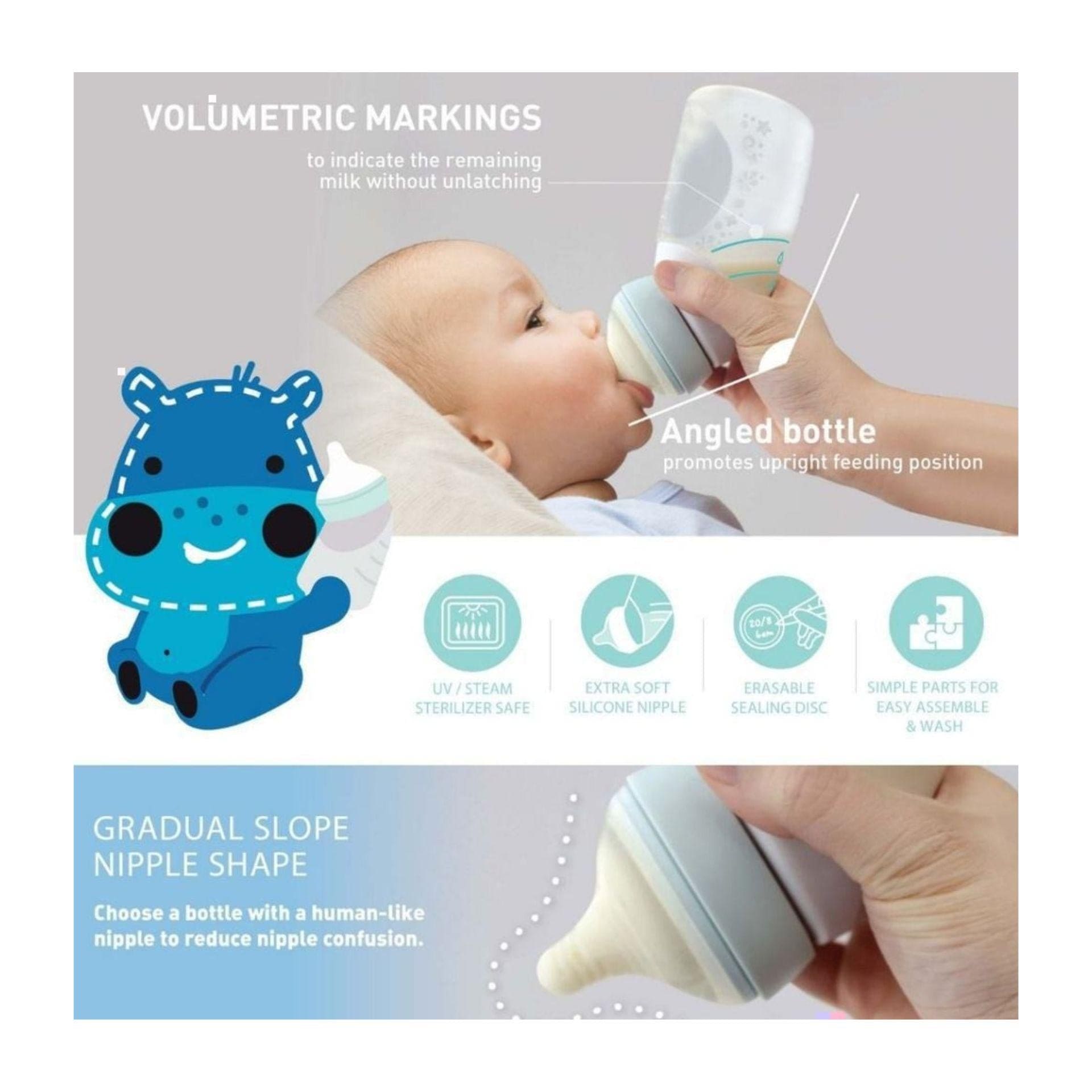 Marcus & Marcus Silicone Angled Feeding Bottle 240ml - Mint