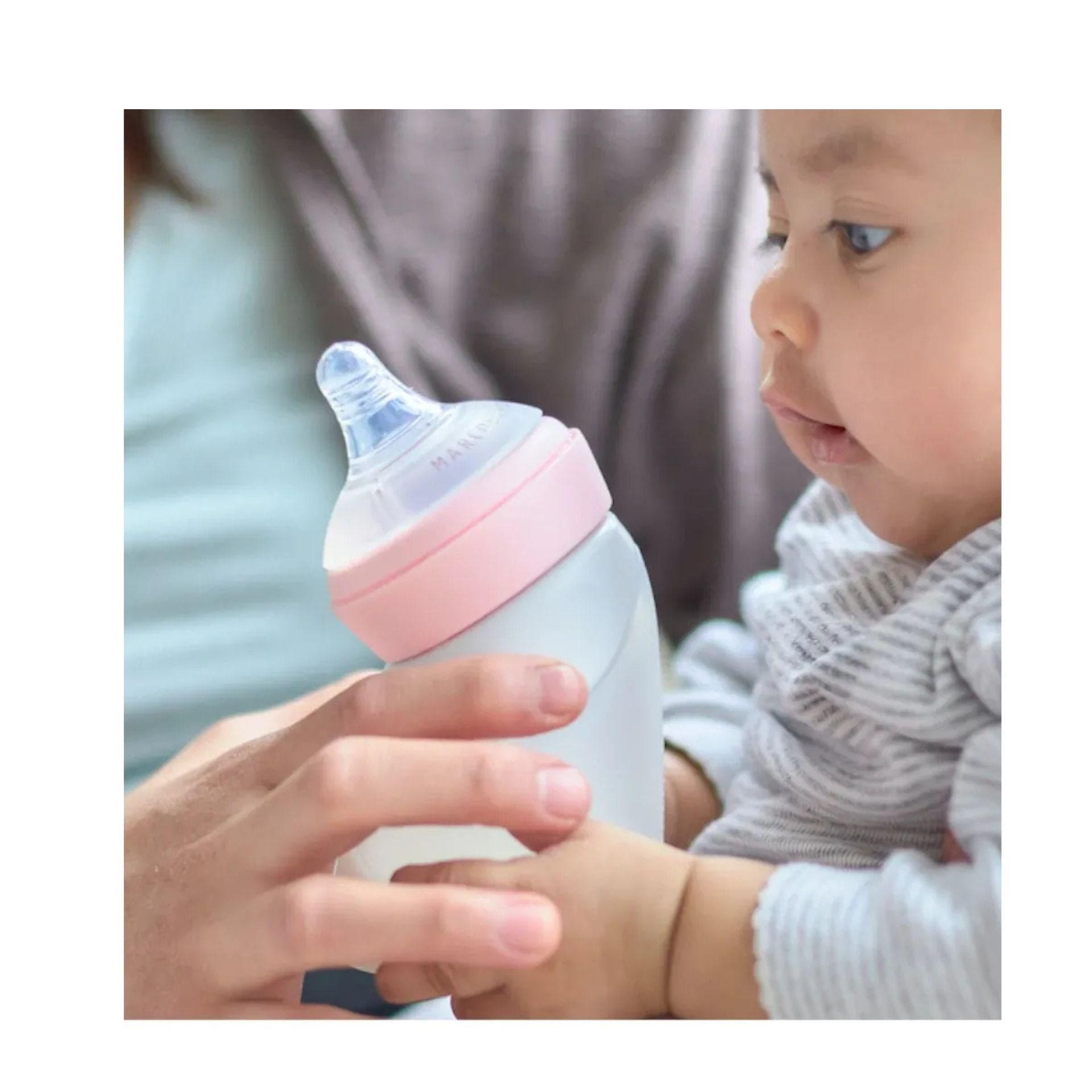 Marcus & Marcus Silicone Angled Feeding Bottle 240ml - Peach