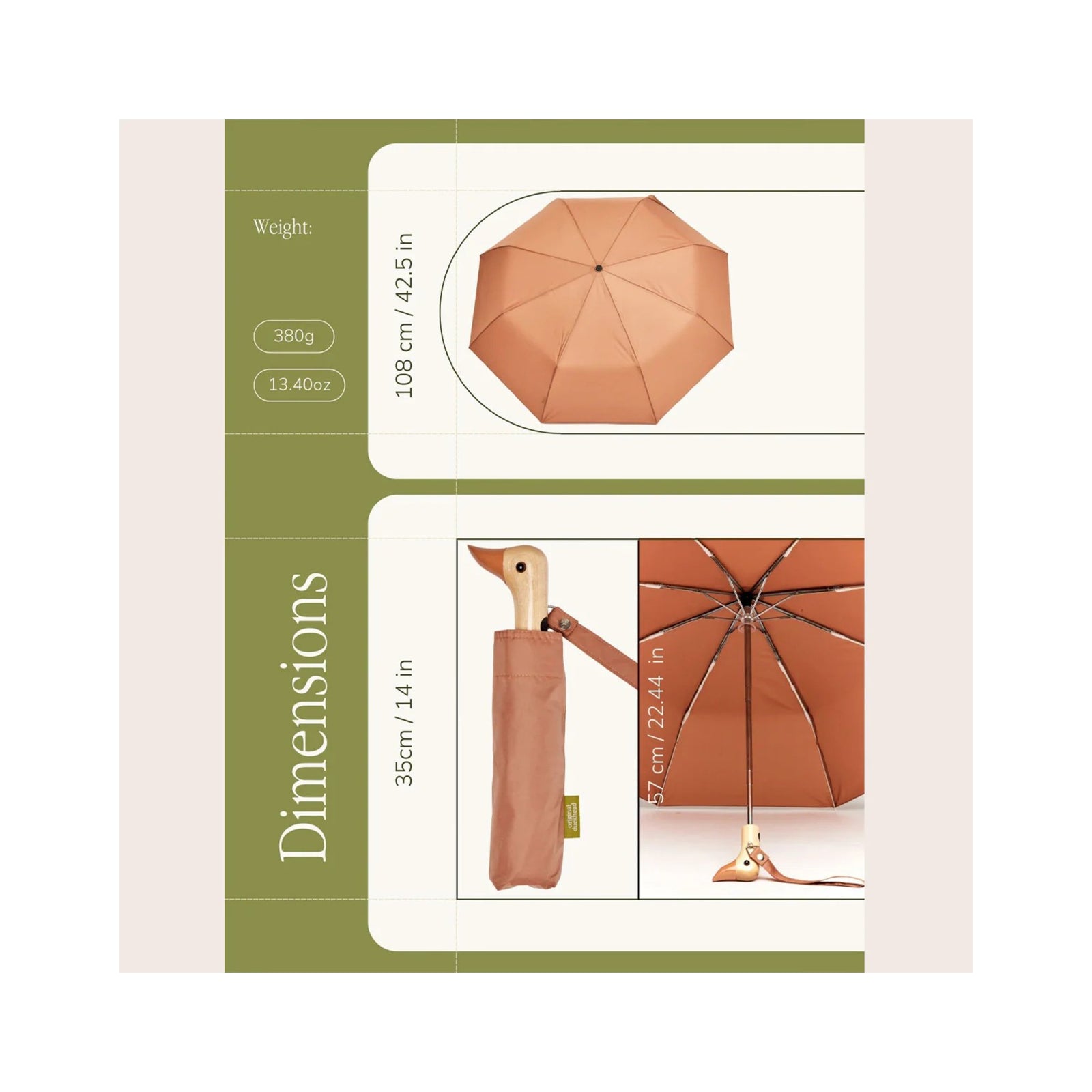 Original Duckhead Mocha Mousse Compact Duck Umbrella