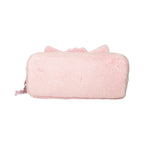 The back view of a Pembe the Pink Cat plush pencil case in soft pink fuzzy fabric showing small plush ears peeking over the top.
