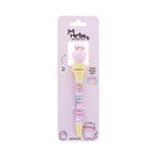 Pembe Spinning Pen featuring a pink cat silicone topper on a yellow barrel decorated with cartoon cats on its original pink cardboard packaging