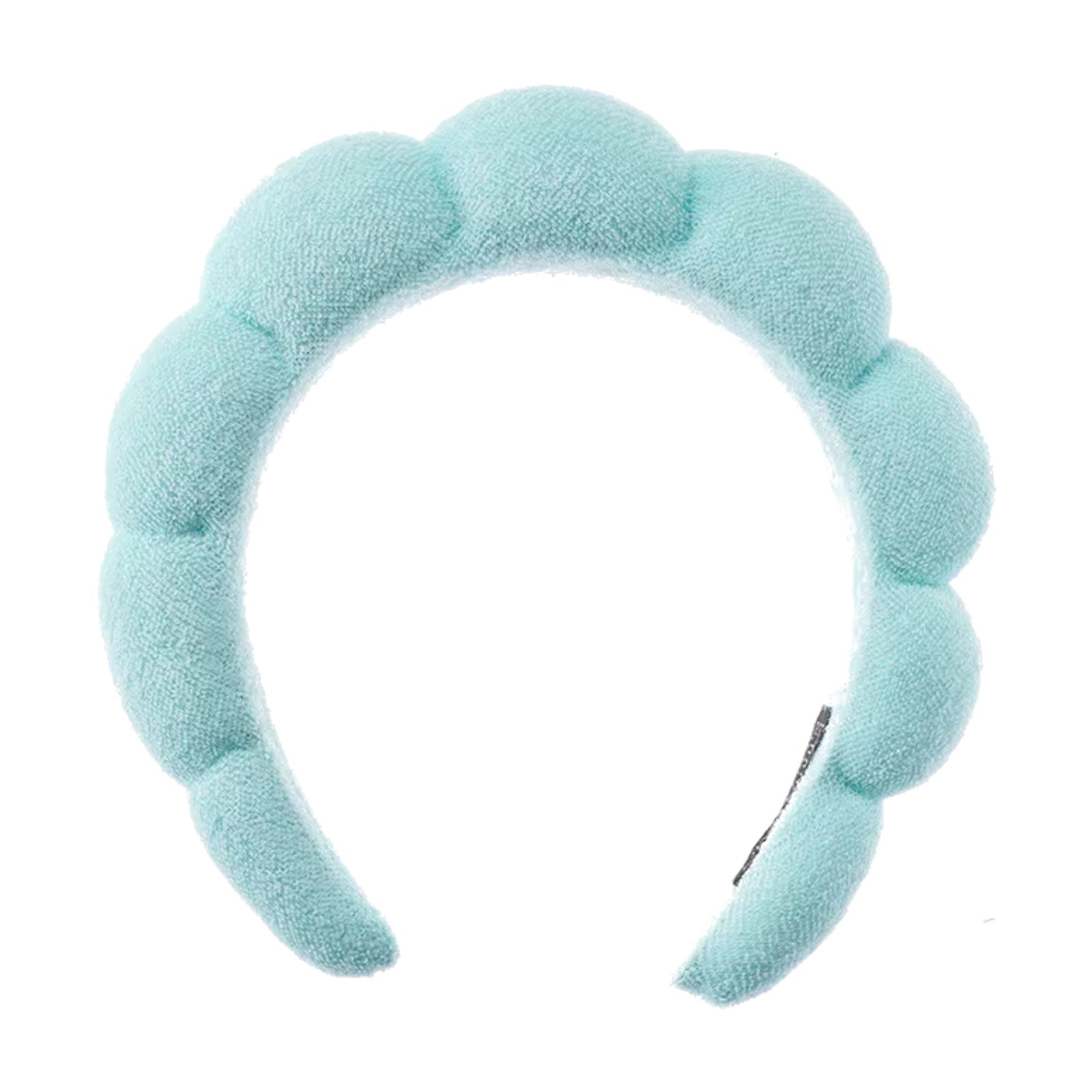 Turquoise headband with a textured design on a white background