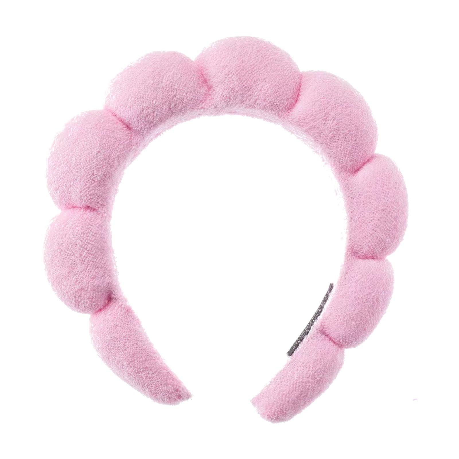 Pink fuzzy headband on a white background