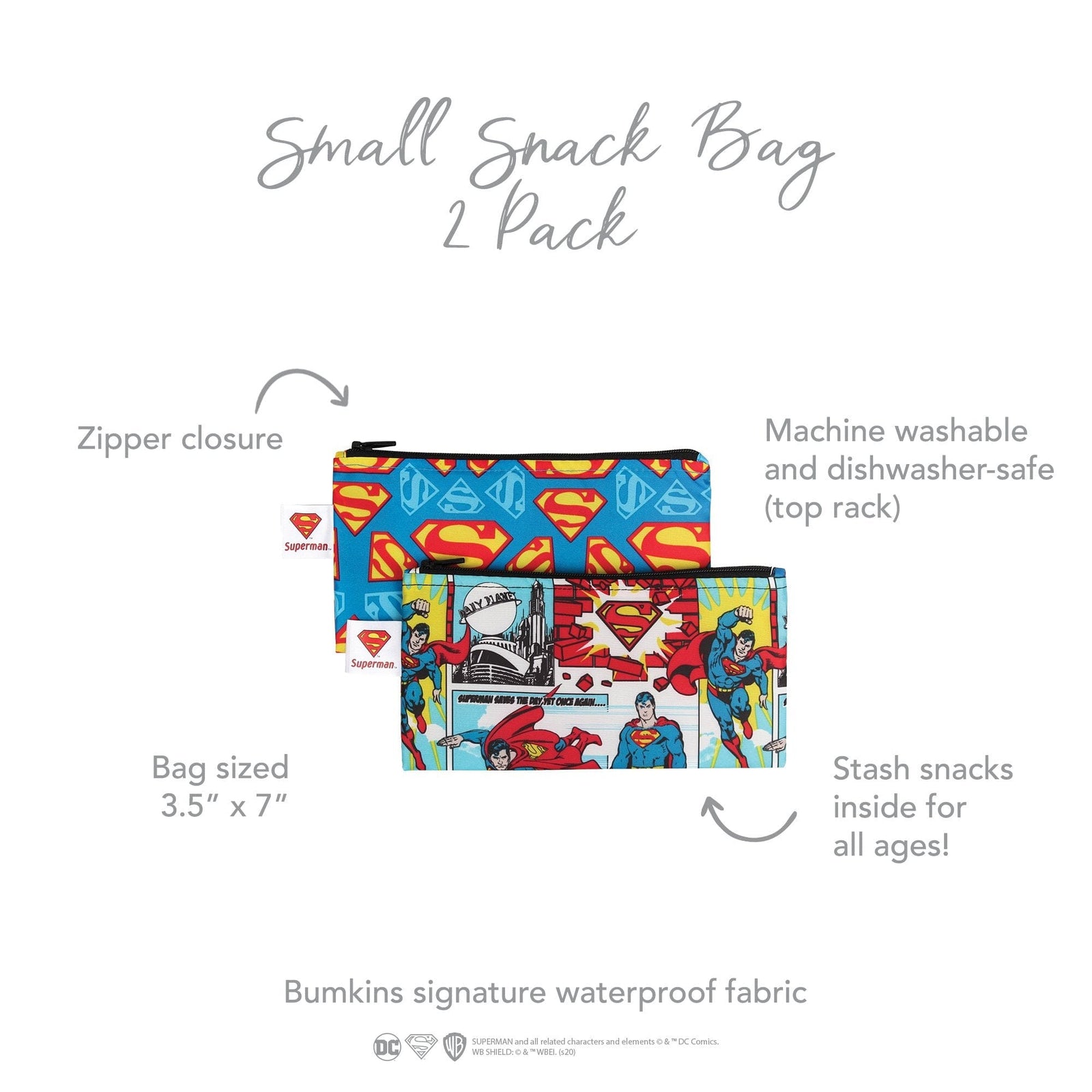 Bumkins DC Comics™ Reusable Small Snack Bag - 2 Pack Bumkins DC Comics™ Reusable Small Snack Bag - 2 Pack 