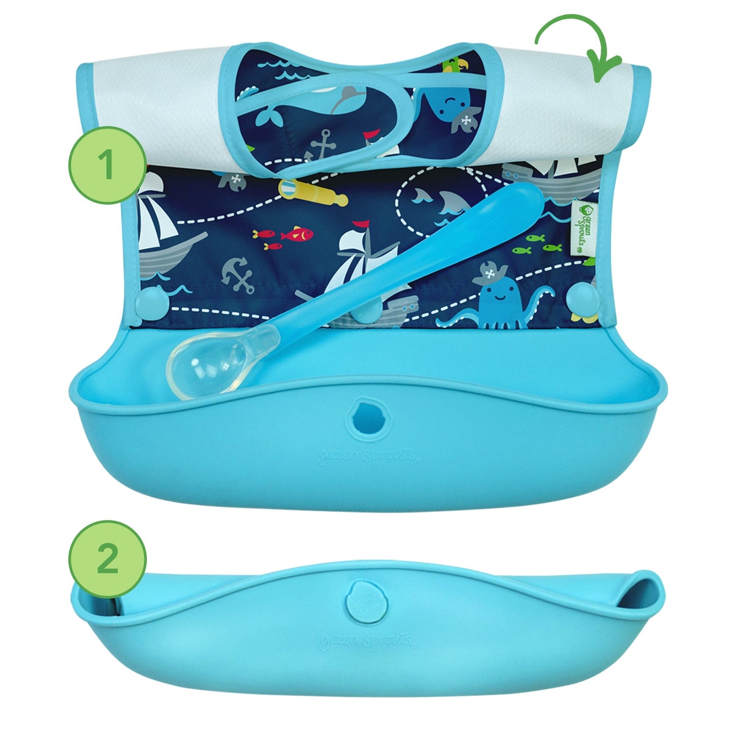 Green Sprouts Snap & Go™ Silicone Food-catcher Bib (3-in-1 Set) Green Sprouts Snap & Go™ Silicone Food-catcher Bib (3-in-1 Set) 