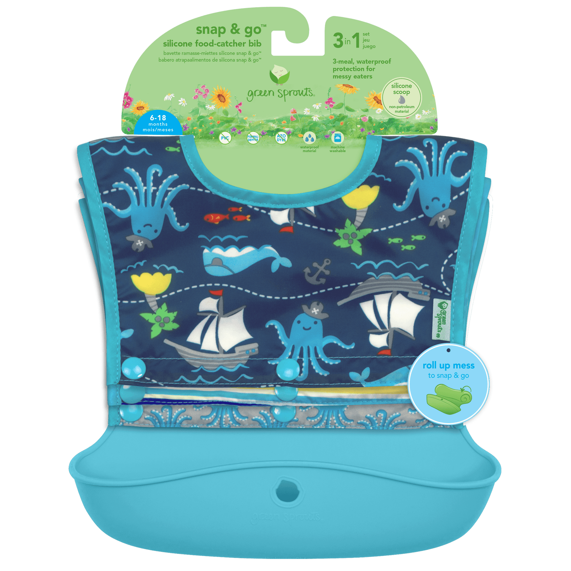 Green Sprouts Snap & Go™ Silicone Food-catcher Bib (3-in-1 Set) Green Sprouts Snap & Go™ Silicone Food-catcher Bib (3-in-1 Set) 