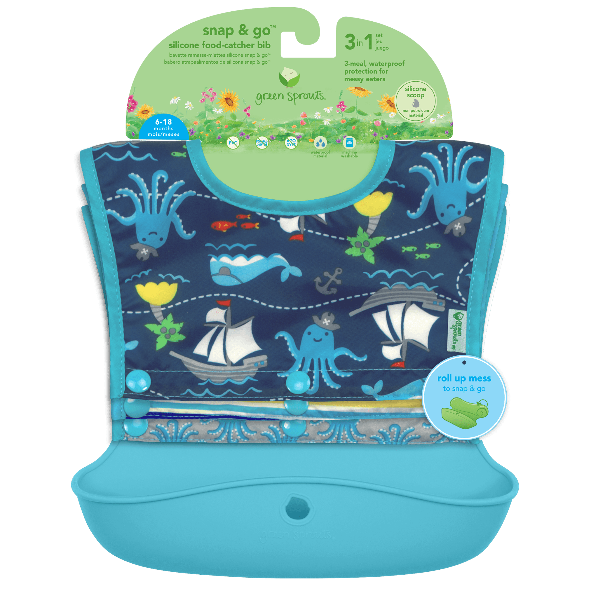 Green Sprouts Snap & Go™ Silicone Food-catcher Bib (3-in-1 Set) Green Sprouts Snap & Go™ Silicone Food-catcher Bib (3-in-1 Set) 