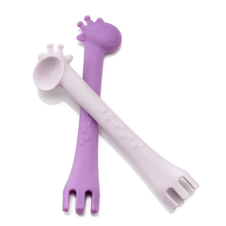 Ali+Oli Silicone 2 in 1 Fork & Spoon, Set of 2 Lilac and Purple AO-SFSPB-LLPP