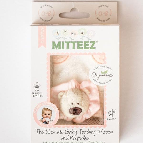 Mitteez Organic Teething Mitten - Pea Bear Pink MTS1PBPK