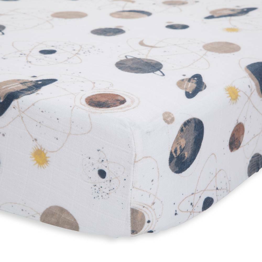 Little Unicorn Cotton Muslin Fitted Cot Sheet - Planetary Little Unicorn Cotton Muslin Fitted Cot Sheet - Planetary 