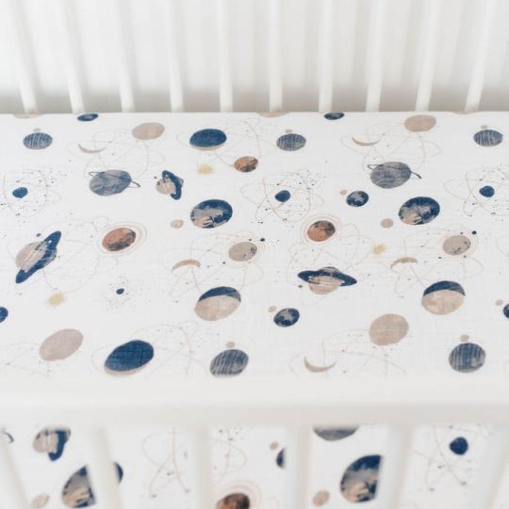 Little Unicorn Cotton Muslin Fitted Cot Sheet - Planetary Little Unicorn Cotton Muslin Fitted Cot Sheet - Planetary 