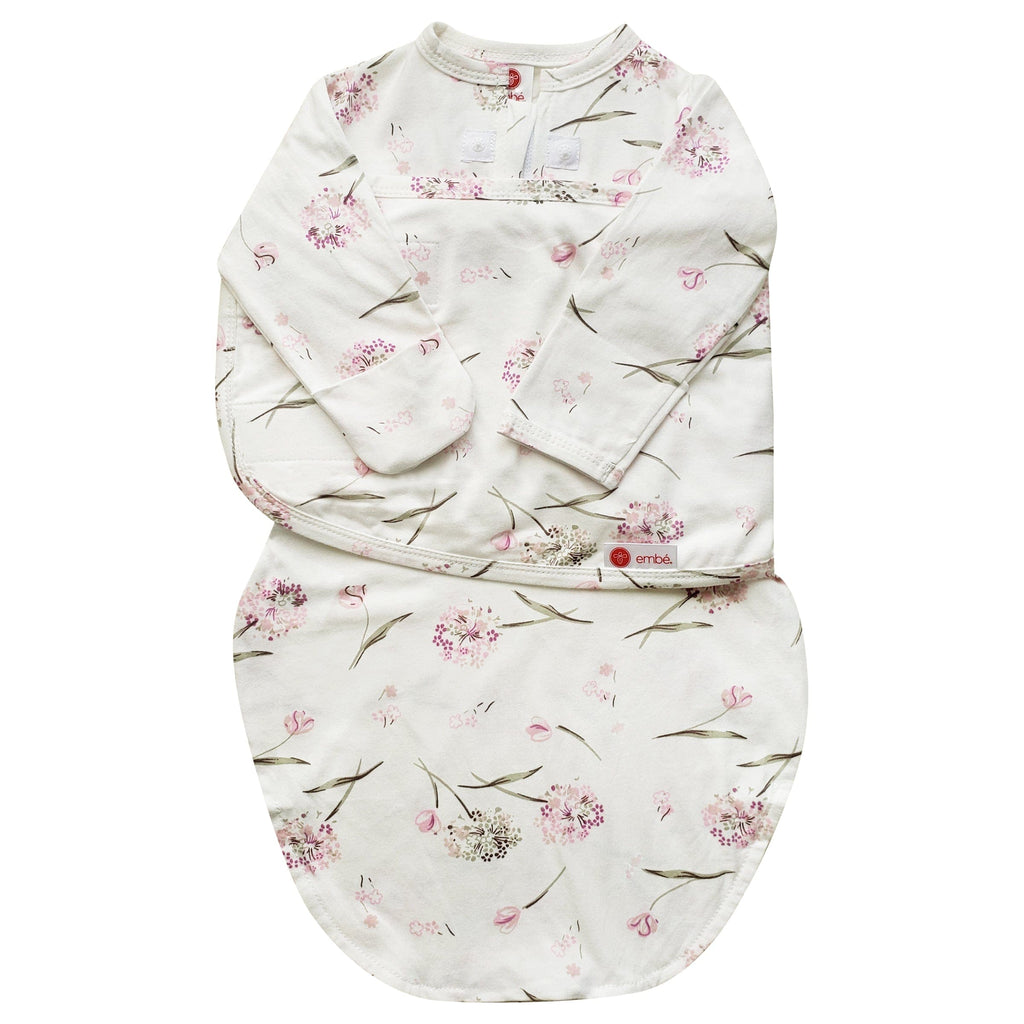 embé Starter 2-Way Long Sleeve Swaddle Sack (0-4mos) Pink Clustered Flowers EB-SWA-LONG-S-0-4M-PKCF
