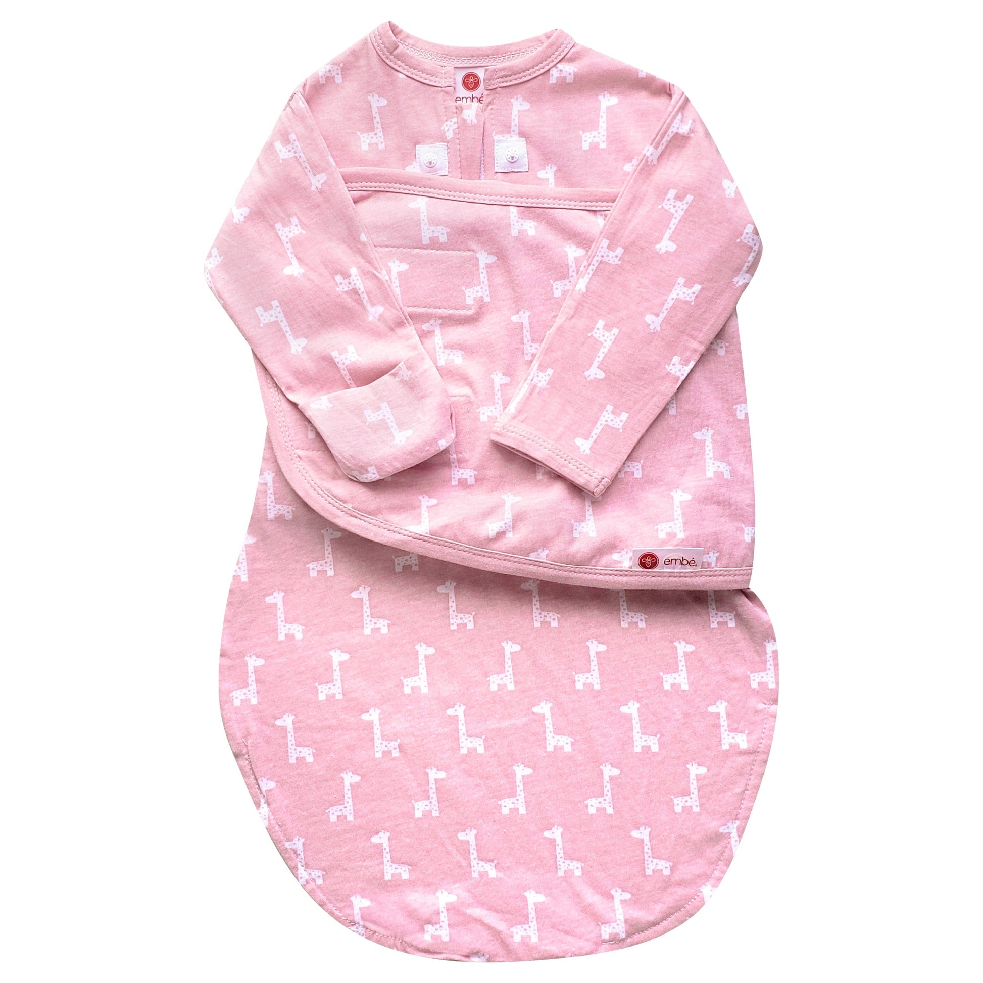 embé Starter 2-Way Long Sleeve Swaddle Sack (0-4mos) Pink Giraffe EB-SWA-LONG-S-0-4M-PGIRA