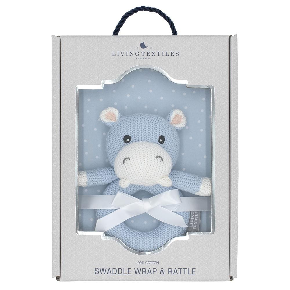 Living Textiles Jersey Swaddle & Rattle Gift Set - Confetti/Hippo Living Textiles Jersey Swaddle & Rattle Gift Set - Confetti/Hippo 