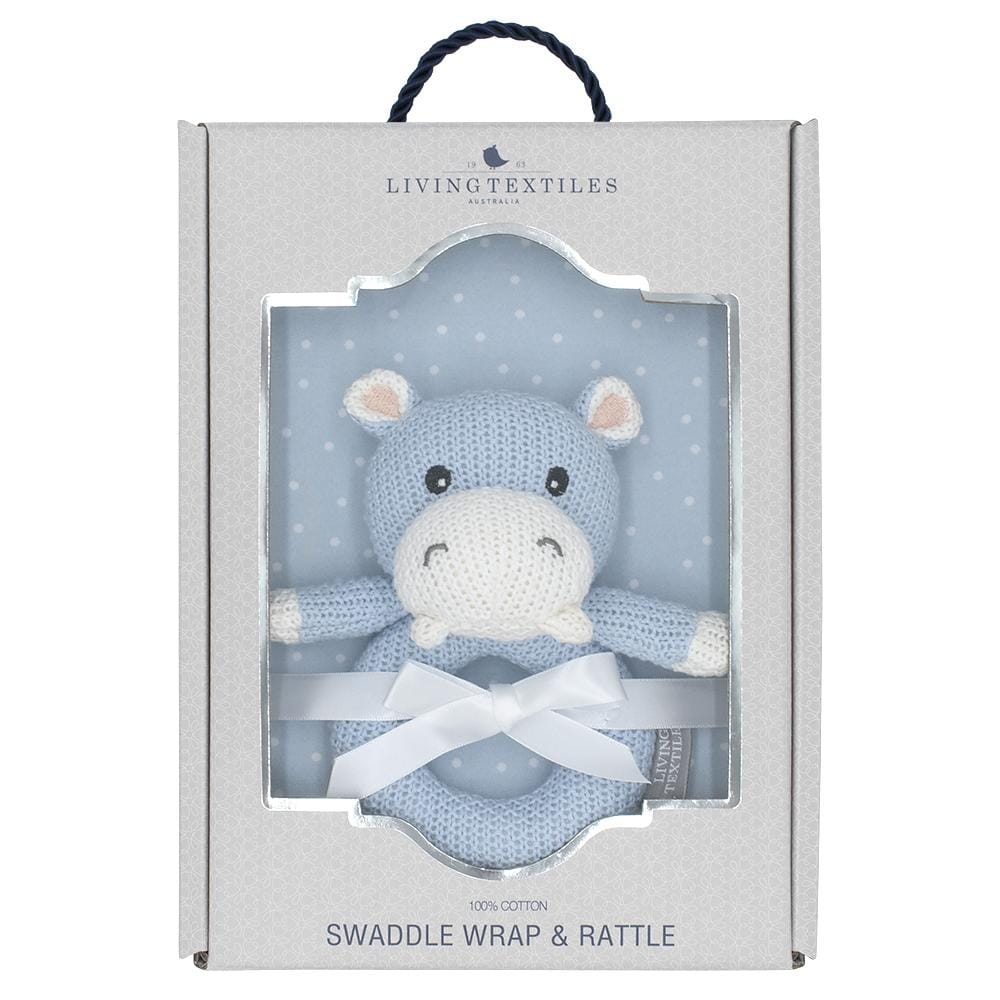Living Textiles Jersey Swaddle & Rattle Gift Set - Confetti/Hippo Living Textiles Jersey Swaddle & Rattle Gift Set - Confetti/Hippo 