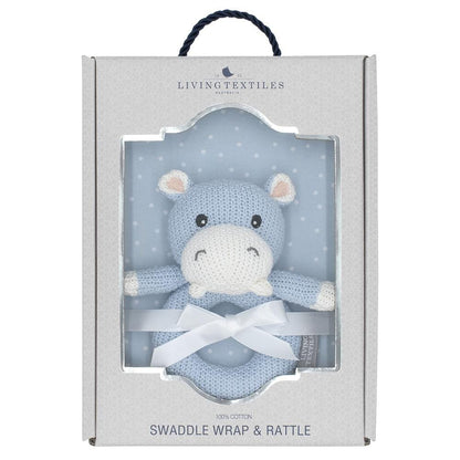 Living Textiles Jersey Swaddle & Rattle Gift Set - Confetti/Hippo Living Textiles Jersey Swaddle & Rattle Gift Set - Confetti/Hippo 